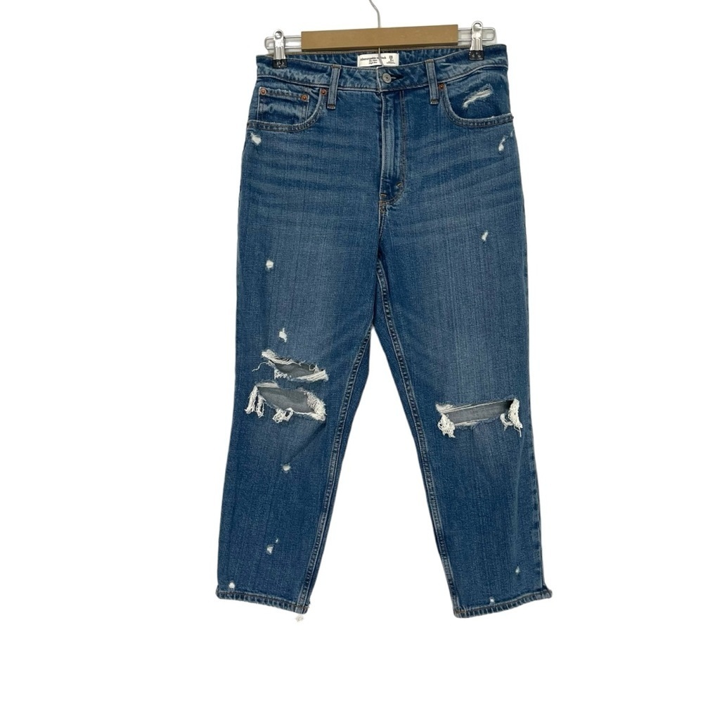 Abercrombie & Fitch Curve Love The Mom High Rise Distressed Jeans Size 28 XS